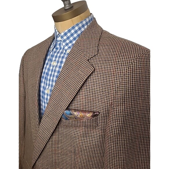 Vtg Chaps Ralph Lauren Blazer Mens 44R Houndstooth Silk Wool Sportscoat Canada - Picture 1 of 16